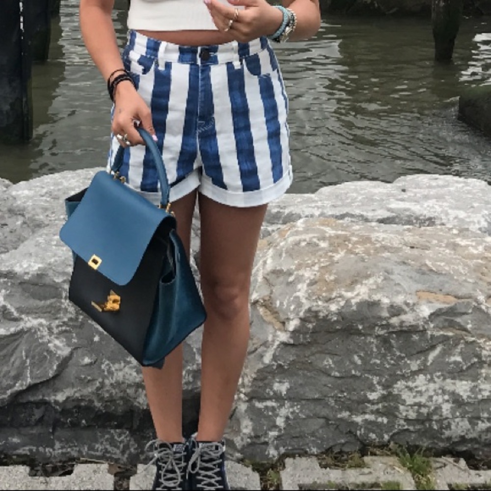 BDG Blue and White Striped Denim Shorts High Rise